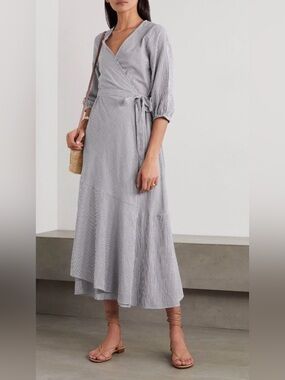 Apiece Apart Sierra striped organic cotton wrap dress sz 0 xs
